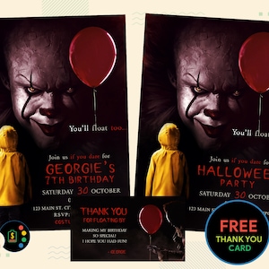 Invitación de cumpleaños de Pennywise, invitación de Halloween de Pennywise, invitación de Pennywise, invitación de payaso de Pennywise, invitación de fiesta de payasos
