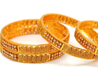 Indian Copper Metal Gold Design Bridal Pearl Bangles and Bracelets For Women 2.10 Size B78
