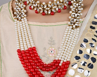 Parure de bijoux de mariée, collier ras de cou victorien en perles, boucles d'oreilles, parure de bijoux de mariée indienne, bijoux kundan, parure fait main