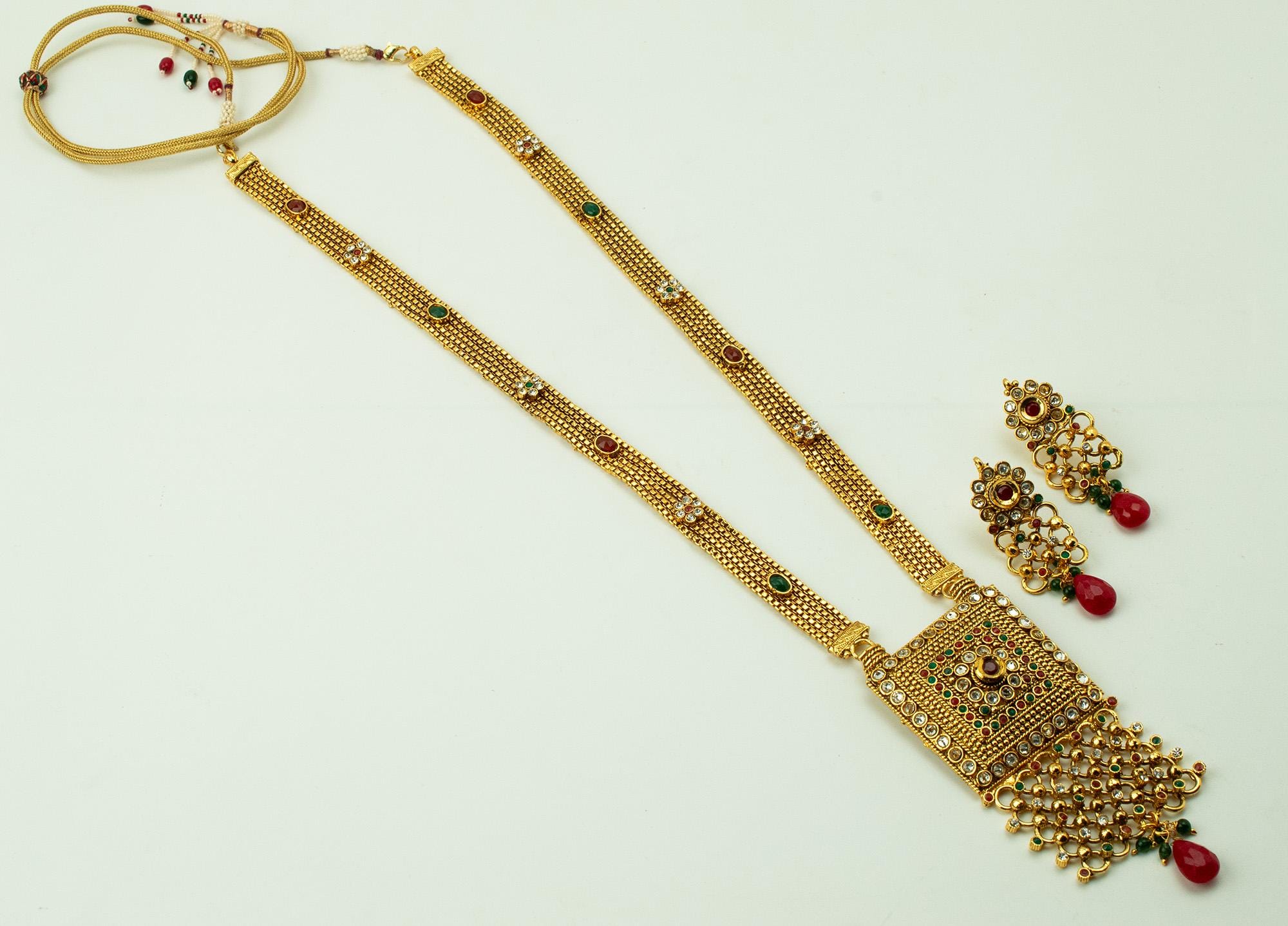 Royal Ruby Emerald Zircon Rani Haar Long Necklace Dangles Earrings ...