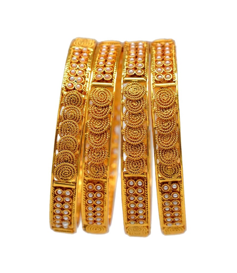 Indian Copper Metal Gold Design Bridal Pearl Bangles and Bracelets For Women 2.10 Size B78
