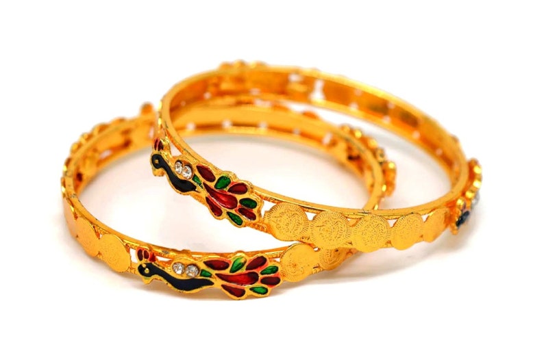 Casual Party wear Peacock Design Ginni Gold Plated Indian Bracelets Bangles For women And Girls 2 Pcs 2.4 B51