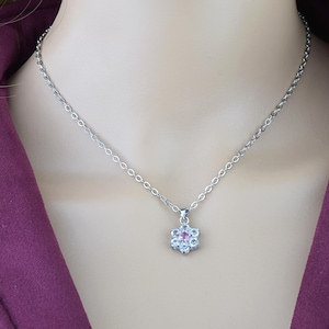 White Flower Charm Necklace: CZ Dainty Silver Necklace