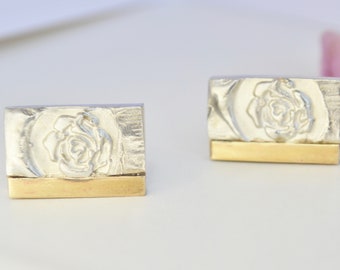 Mixed metal rose detail cufflinks