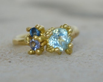 Aquamarine and Sapphire cluster Ring