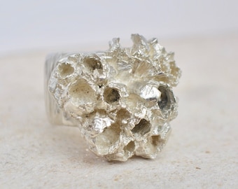 Chunky Silver Barnacle ring / Silver beach inspired heavyweight ring