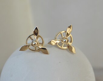 Rotating propellor earrings/ aeroplane earrings/ gold studs/ earrings for her/ gifts for her/