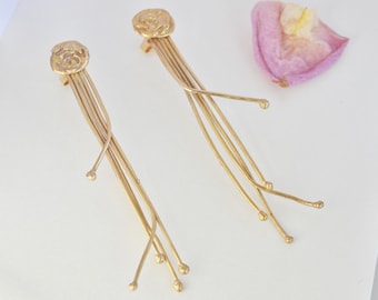 Gold Rose Drop Earrings.