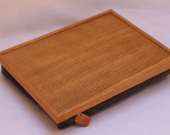 Oak lap tray with linen from Lithuania