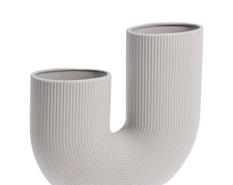 Vase U Form Rillen Grau -Vasen und Zubehör Trockenblumen