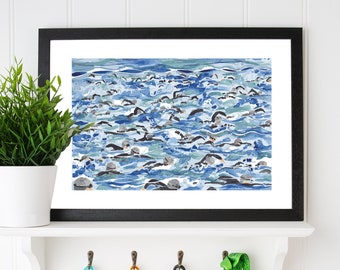 Open Water Swimming print. Mass Start Silver Wave