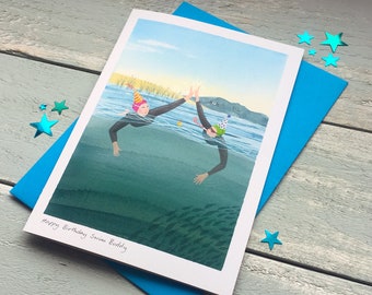 Happy Birthday Swim Buddy. Card for open water swimmers