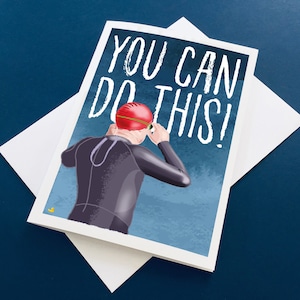 Vous pouvez le faire ! Carte porte-bonheur pour les nageurs et les triathlètes. Athlète masculin