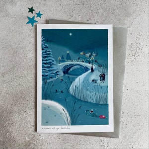 O Come, All Ye Faithful. Tarjeta de Navidad de natación salvaje