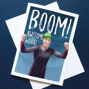 Congratulations card for open water swimmers: BOOM! Awesome Work!