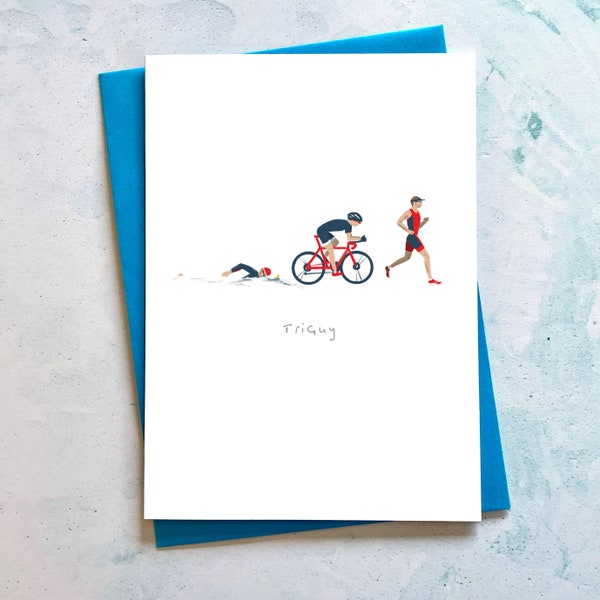 TriGuy. Triathlon greetings card for any occasion