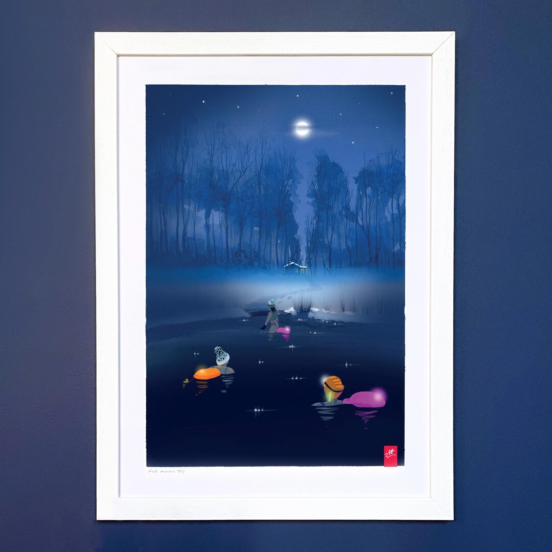 Wild Swimming Art Print – Full Moon Dip – Gift for Night Swimmers ...
