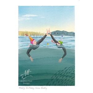 Happy Birthday Swim Buddy. Card for open water swimmers image 2