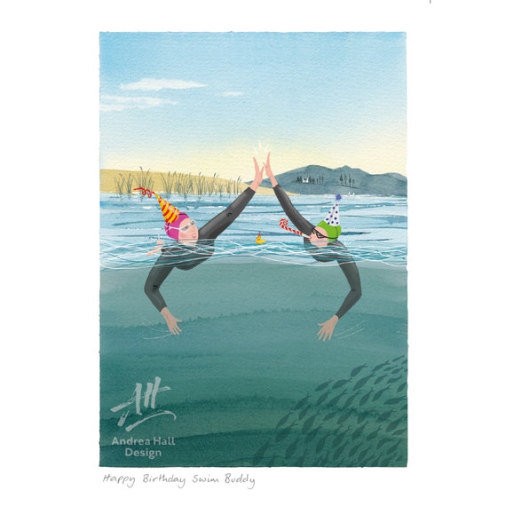 Tarjeta de cumpleaños de natación salvaje. Feliz cumpleaños | Etsy México