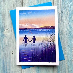 Liefde voor het water. Wenskaart zwemmen in open water
