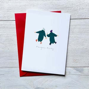 Greeting card for open water swimmers: Penguin Party