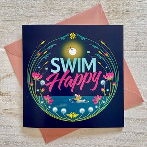 Schwimmen glücklich. Glückwunschkarte für wilde Schwimmer