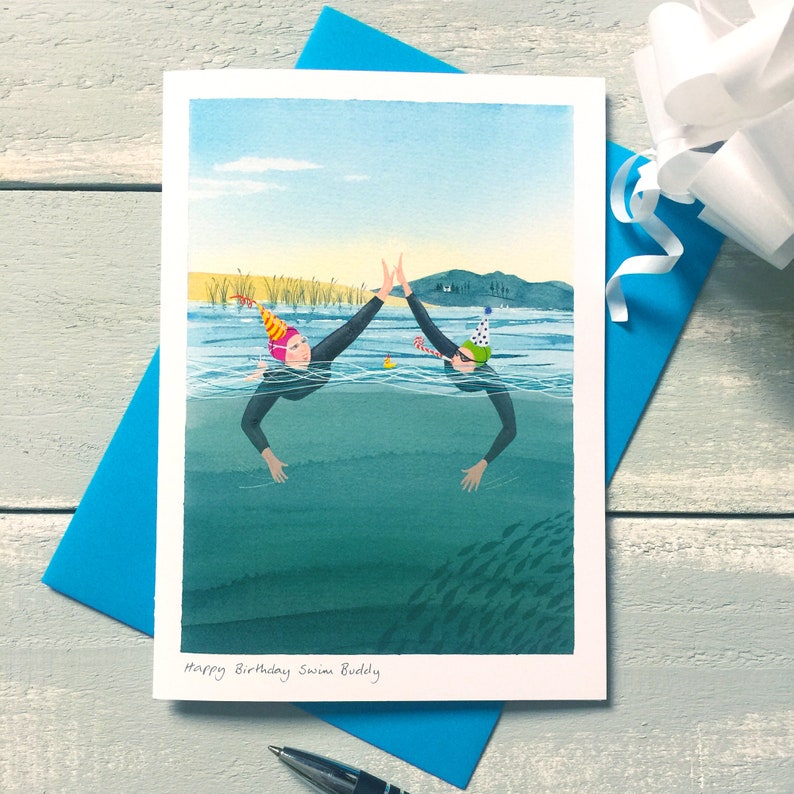 Happy Birthday Swim Buddy. Card for open water swimmers image 3