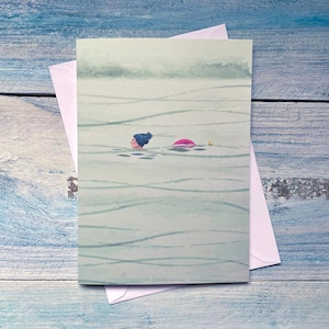 Carte de voeux de natation sauvage. Baignade sereine