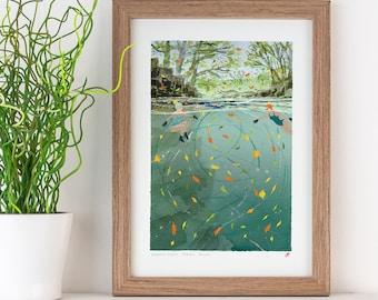 Autumn wild swimming fine art print – Emerald Water, Autumn Jewels –  gift for wild swimmers