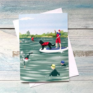 Wild Swimming greetings card: Doggy Paddle
