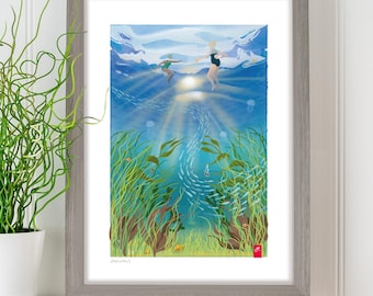 Sea swimming art print – Oblivious – gift for outdoor swimmers