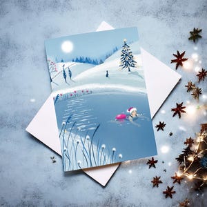 C'est la saison n°1. Carte de Noël de natation sauvage