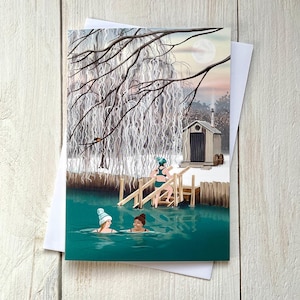 Wild Swimming greetings card: Winter Warmer