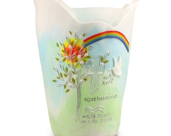 Christening candle "Lichtfang" heaven and earth with tree of life and luminous cross