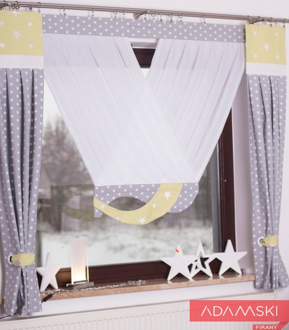 Curtains V Ka Grey Lime Green Etsy