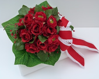 Biedermeier Bridal bouquet roses red silk flowers