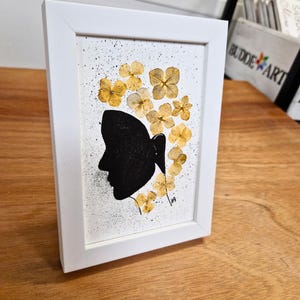 Grußkarte Kunstkarte ,,Frau black Hortensie,, Druck von Originalbild mit getrocknete Blumen