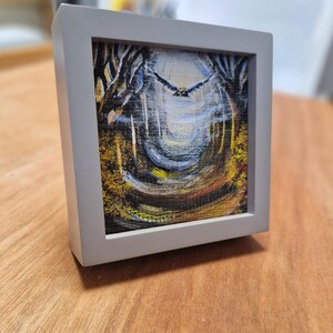 Eule im Wald,  Kunstdruck auf Papier, von Original Gemälde auf Leinwand. Ein kleines Geschenk, Wohndekoration. 10x10 cm/4x4 inch