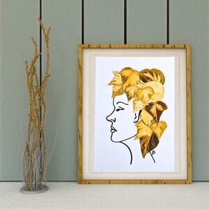 Greeting card  ,,Woman flower,, print of original picture with dried flowers