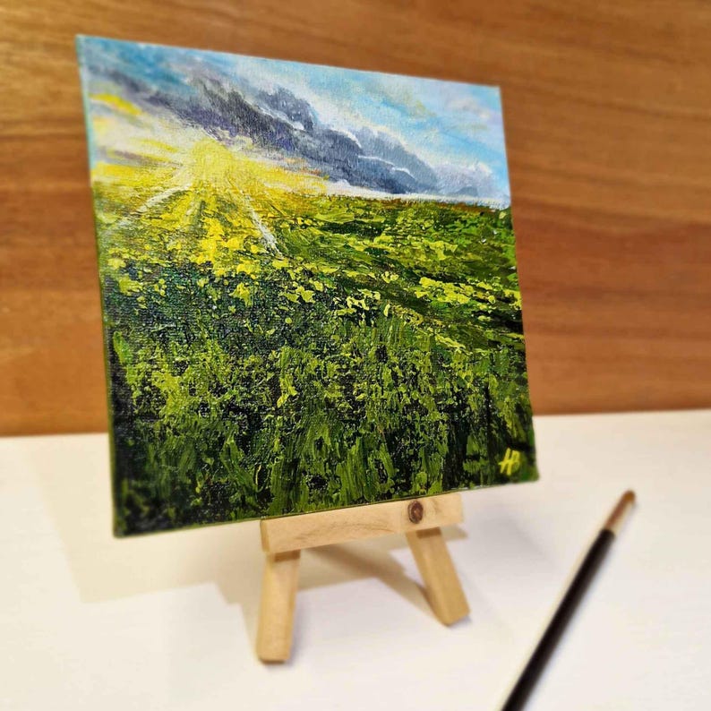 Small Original Landscape Painting 15x15 Cm Mini Canvas Art Sunrise ...