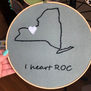 State/city love sign.  *embroidery hoop art*    >>customizable-You pick colors/state and city<<