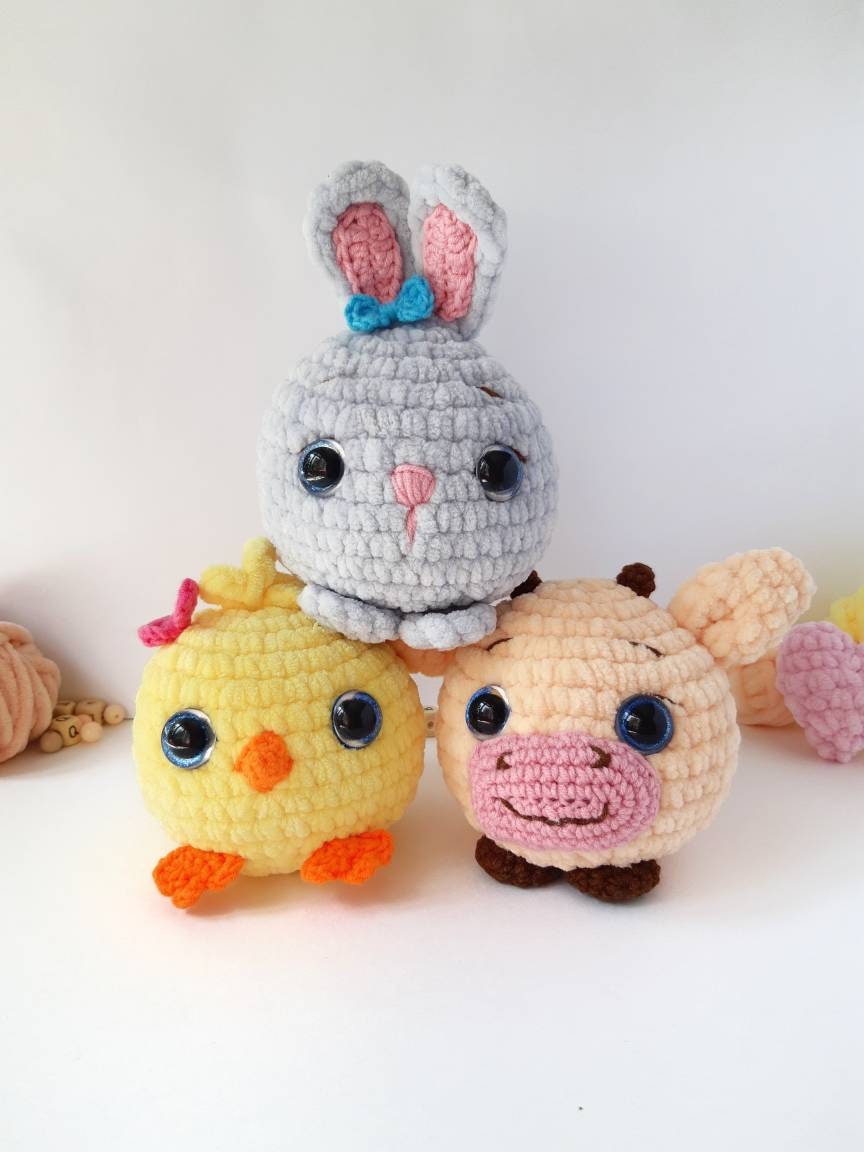 CROCHET PATTERN bunny cow chicken plush easter mini crochet | Etsy
