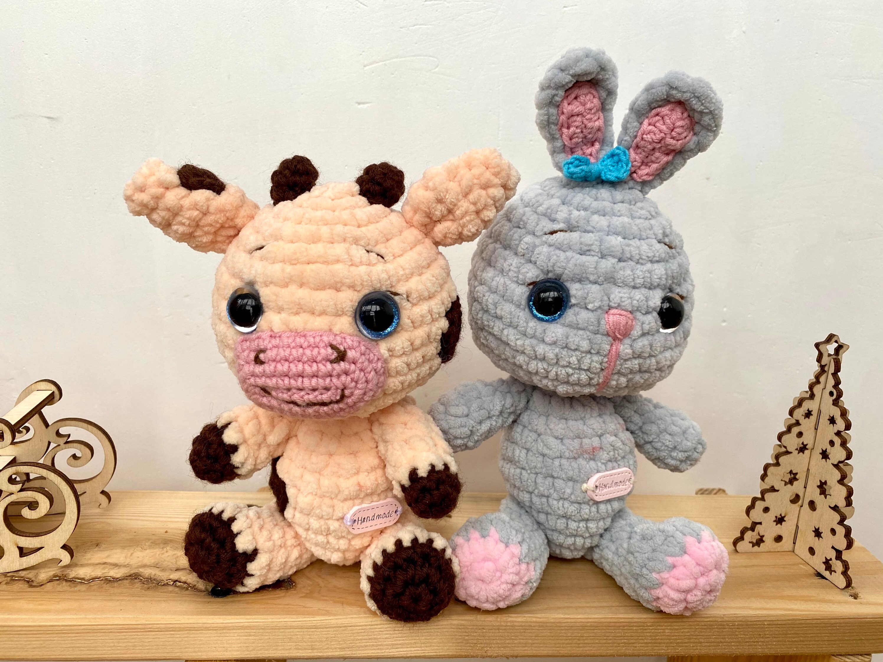 Crochet Pattern Cow And Bunny Mini Plush Toys Amigurumi Etsy