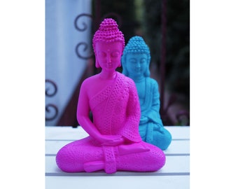 bunter Kunststein Buddha Figur popart 25cm große Garten Beton Deko Zen Statue Buddhismus bunt pink pinker