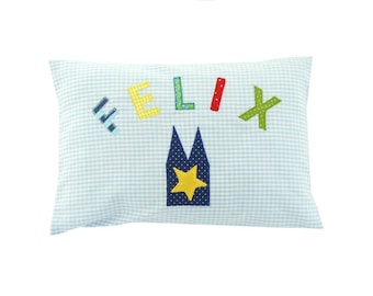 Birth pillow Cologne Cathedral Cologne light blue white checkered, name pillow, birth pillow, gift, pillow name boys blue Cologne Cologne