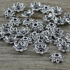 30 bead caps flowers, antique silver 8.5 mm image 2