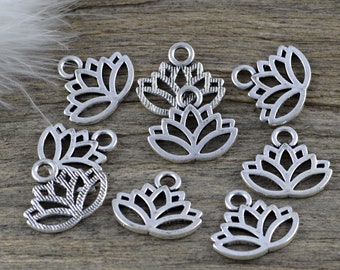 10 Anhänger Lotus Blumen 17x15mm Antik Silber Metallanhänger Yoga