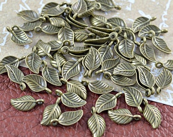 15 pendant leaf antique bronze 14x7x4mm metal pendant