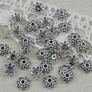 30 bead caps flowers, antique silver 8.5 mm image 3