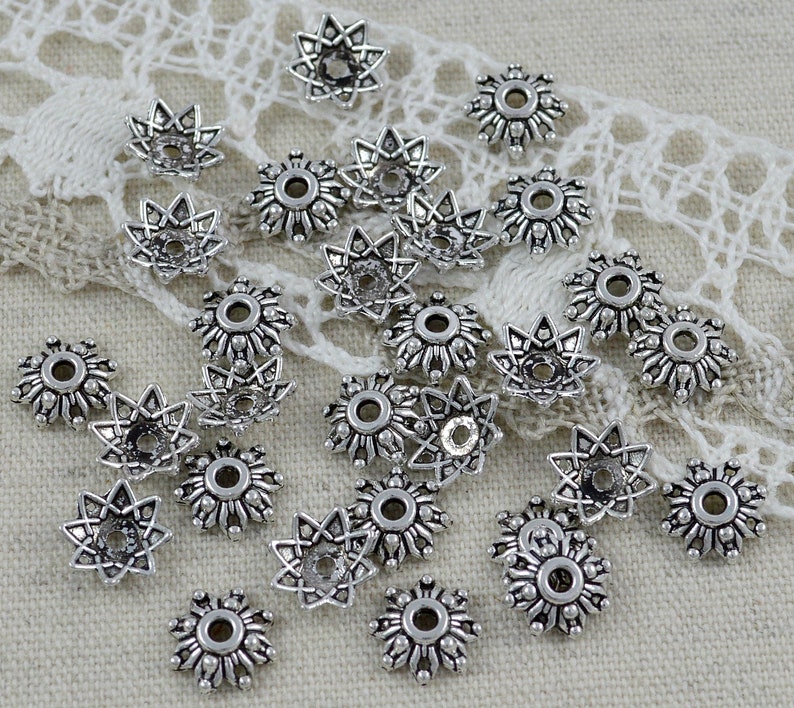 30 bead caps flowers, antique silver 8.5 mm image 3